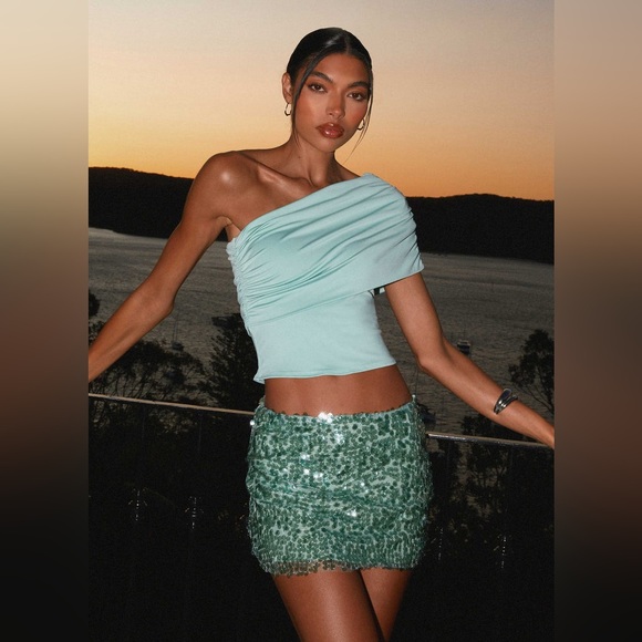 Peppermayo Asymmetrical Sequin Skirt in Light Green - Picture 5 of 5